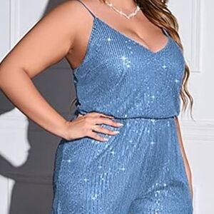 Amazon Light Blue Sequin Spaghetti Strap Jumpsuit